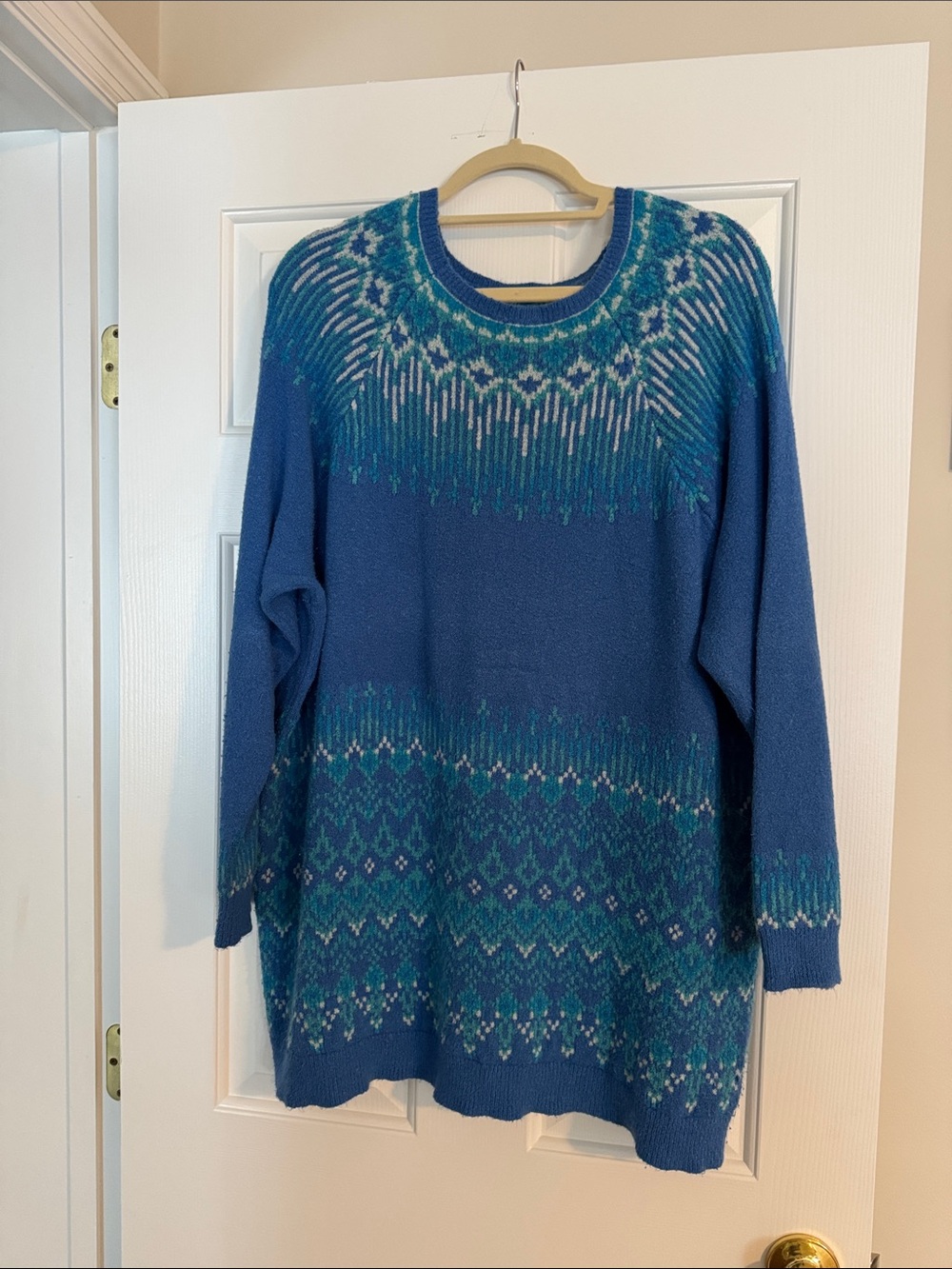 Coldwater Creek Blue Patterned Crewneck Women’s Tunic Sweater